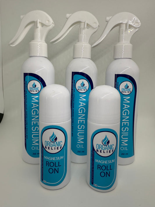 Magnesium Oil Spray 250ml & Roll On's 90ml Qty 3 x Spray 2 x Roll On